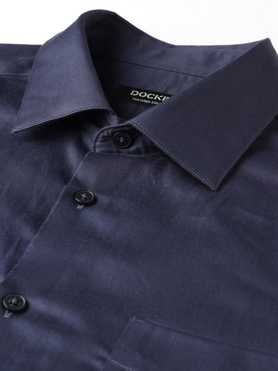 Dockers Men's Navy Blue Solid Smart Casual Full Sleeve Shirt
