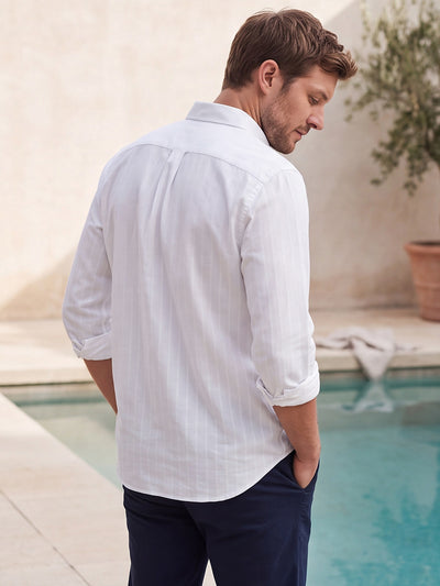 Dockers Men's White Striped Button-Down Full Sleeve Shirt